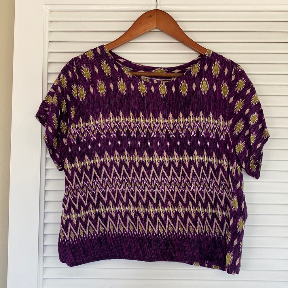 Vintage Batik Printed Top - Purple + Chartreuse Patterns